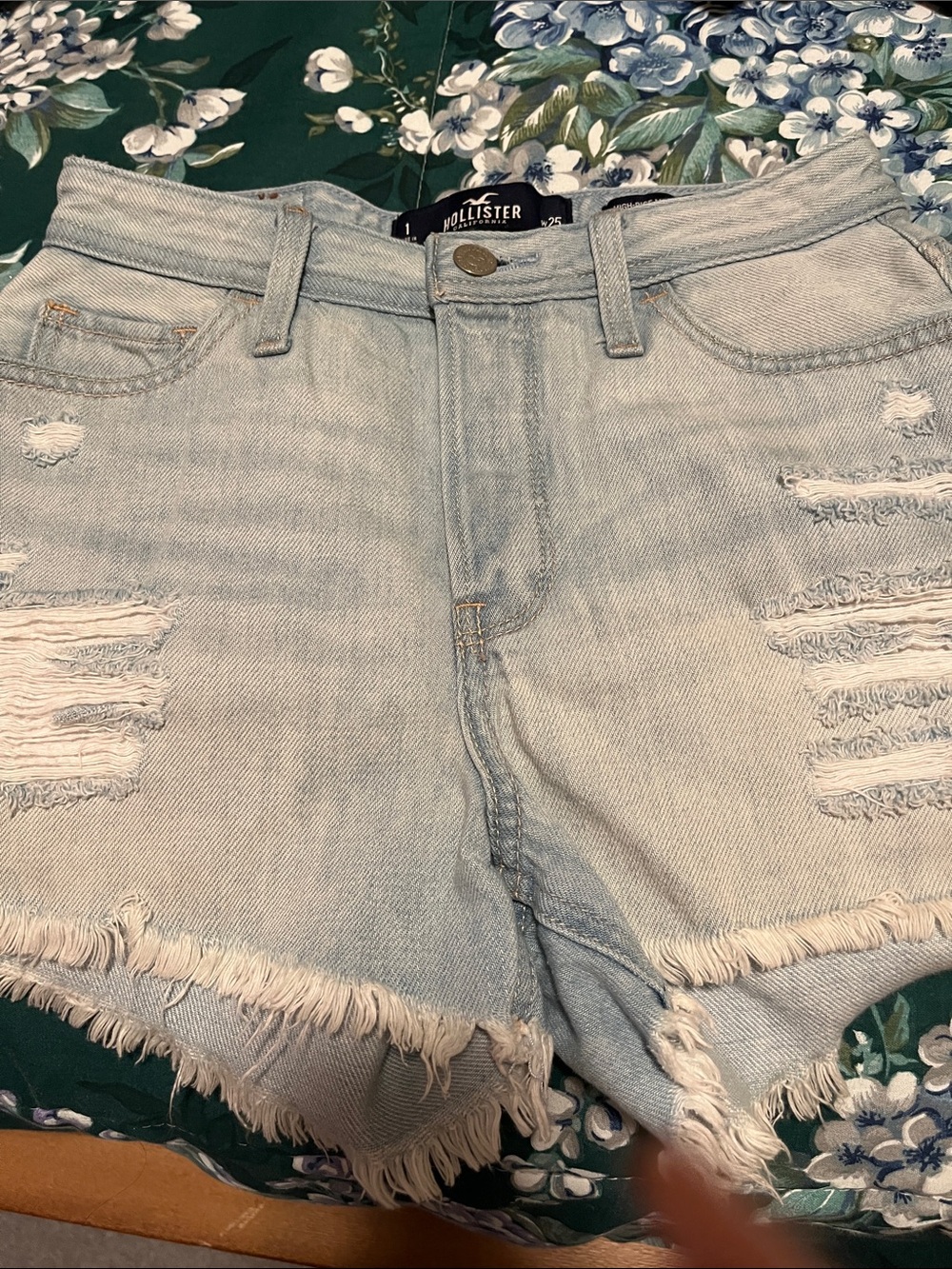 Hollister Light Blue Distressed Frayed Hem Denim Shorts